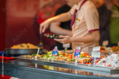 Day dishes in fast food restaurant in mall
