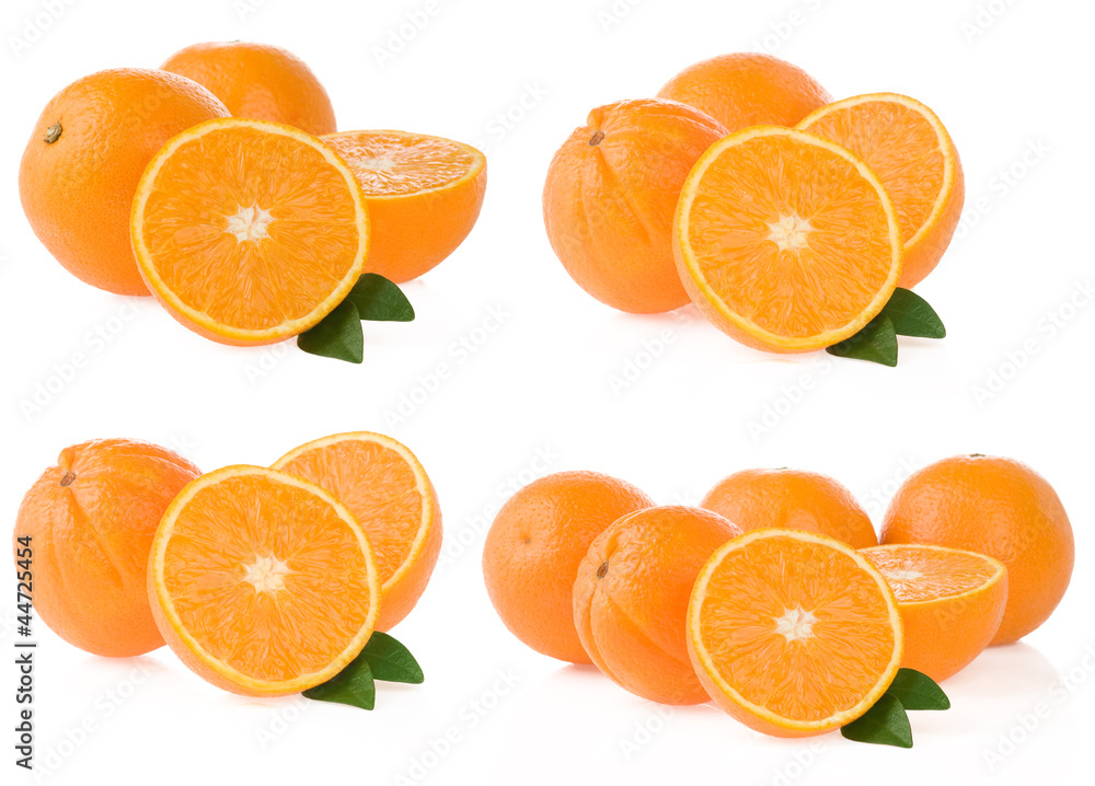 orange fruit and slices isolated on white orange fruit and slices isolated on white