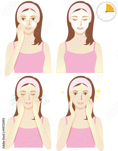 塗るタイプのパック（白）をする女性
