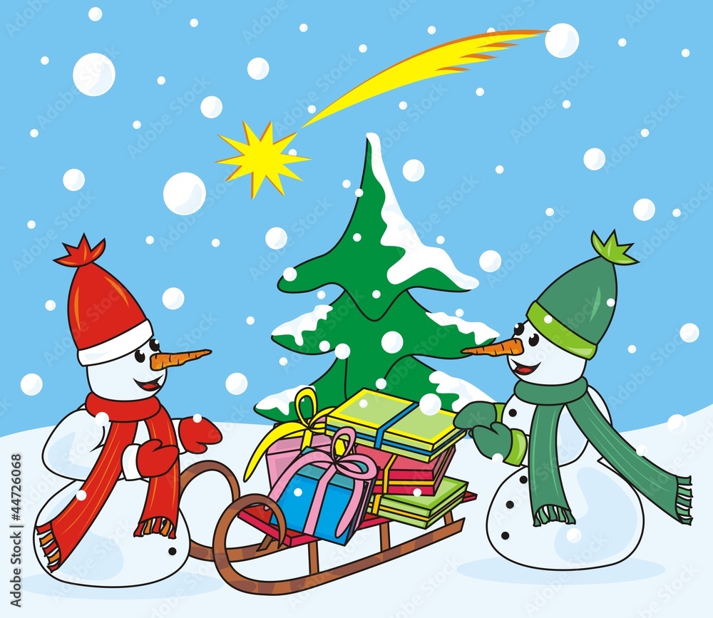 Obraz premium Two snowmen with scarf