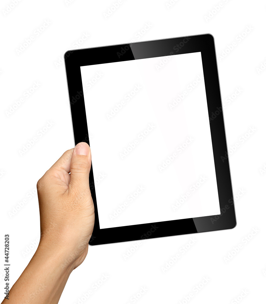 hand holding tablet pc isolated on white background hand holding tablet pc isolated on white background
