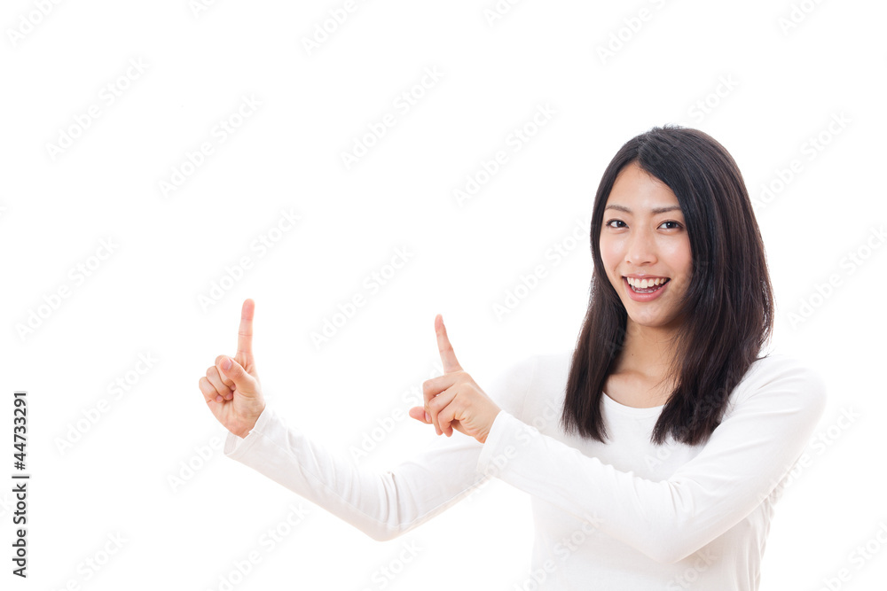 attractive asian woman showing on white background attractive asian woman showing on white background