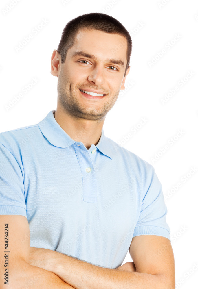 Cheerful young man, over white