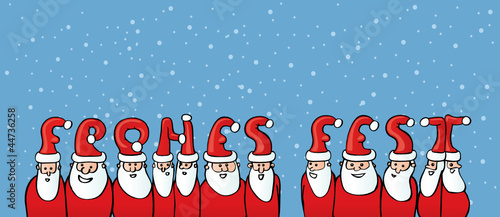 Weihnachtsmänner mit Frohes Fest-Mützen