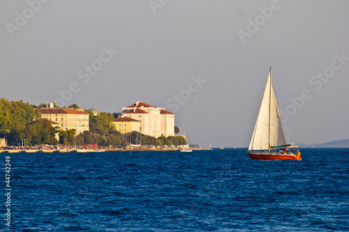 Sailboat and Zadar waterfront, Dalmatia