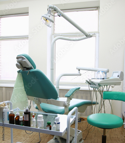 Dental tools on a dentist's chair