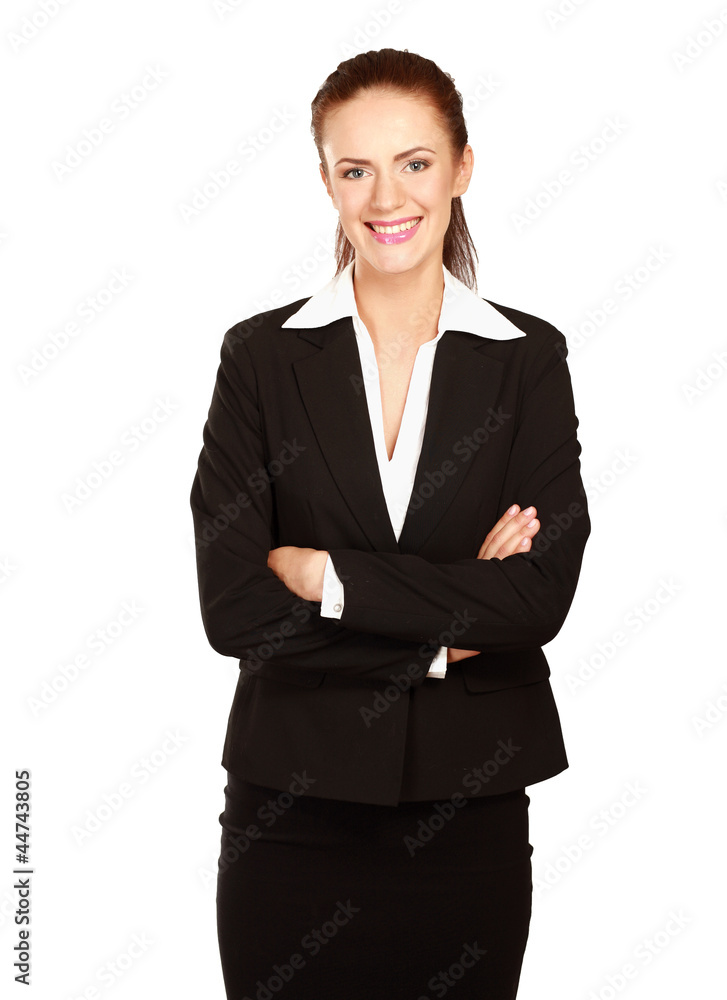 A beautiful woman standing with her arms crossed A beautiful woman standing with her arms crossed
