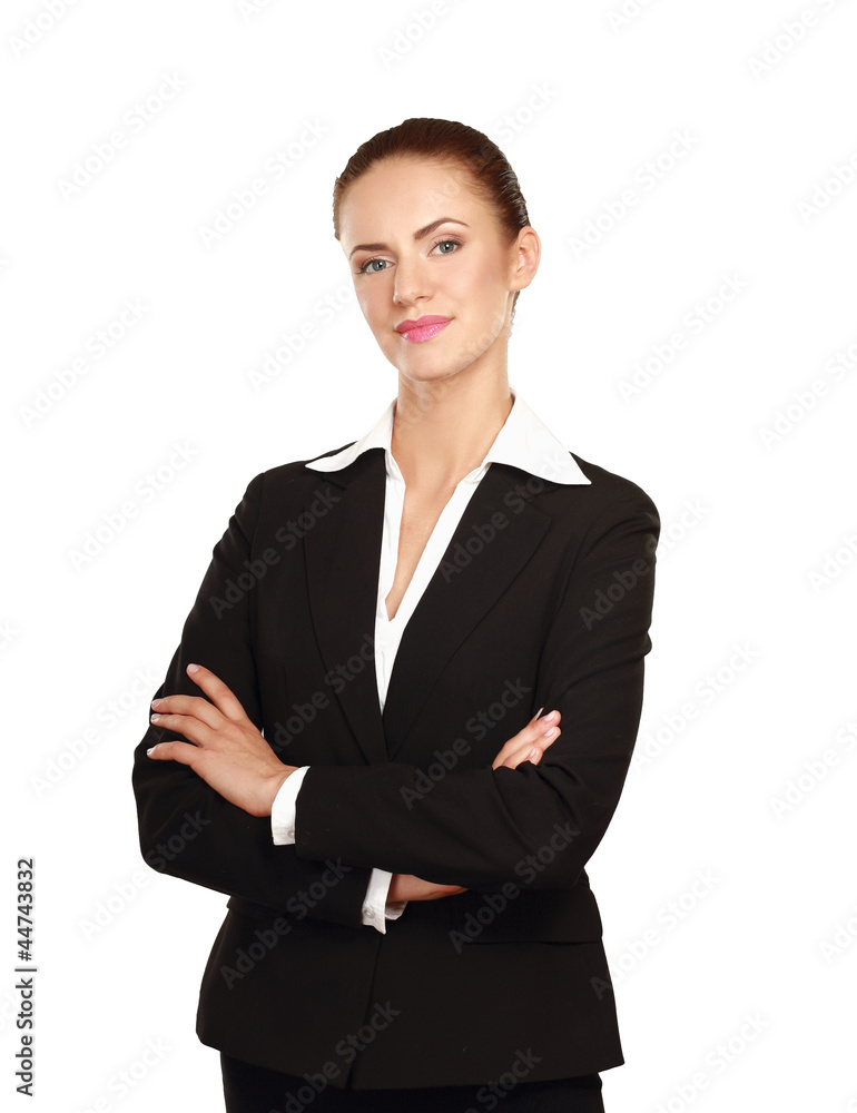 A beautiful woman standing with her arms crossed A beautiful woman standing with her arms crossed