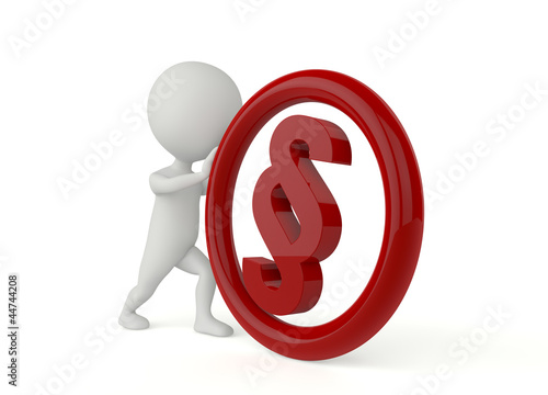 3d humanoid character push a paragraph sign