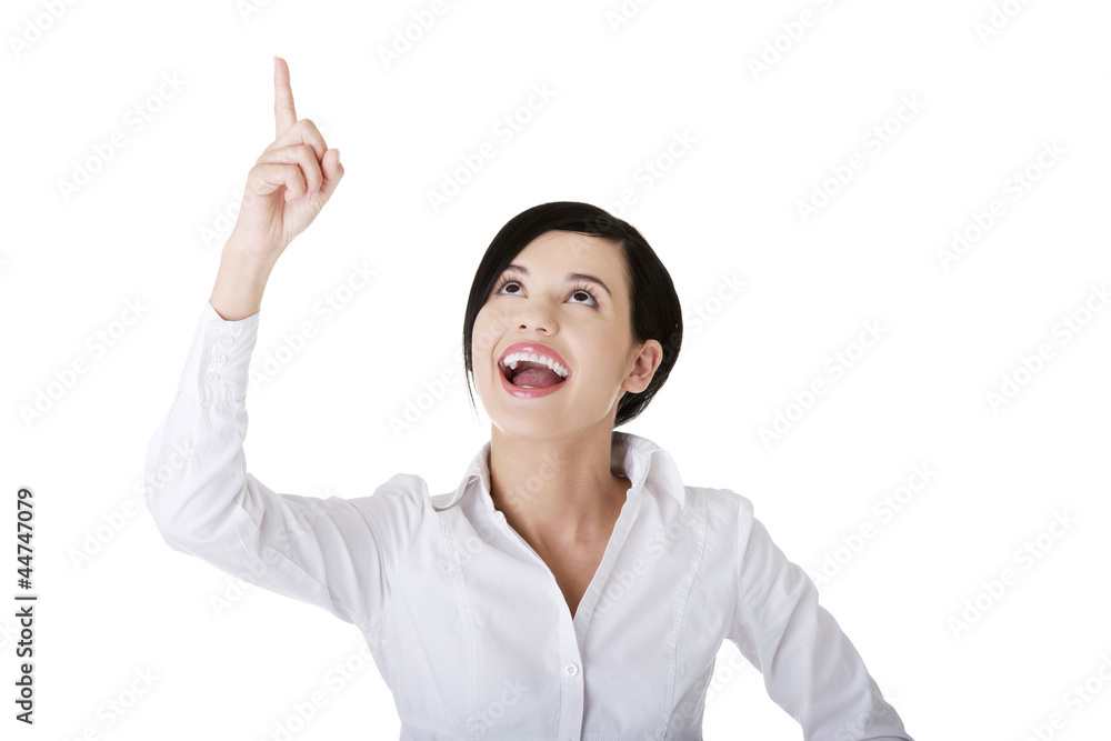 Beautiful business woman showing copy space Beautiful business woman showing copy space