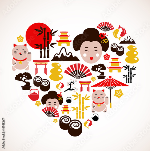 Heart shape with Japan icons