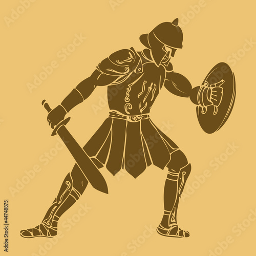 Gladiator in carved style illustration