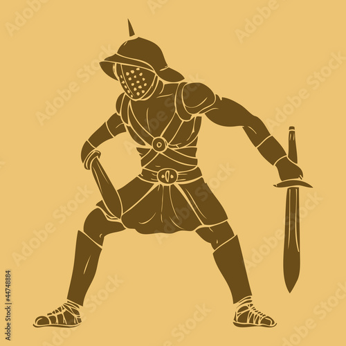Gladiator in carved style illustration