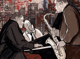 Wandcirkels Muziekband Jazzband met swingende muzikanten  © Isaxar