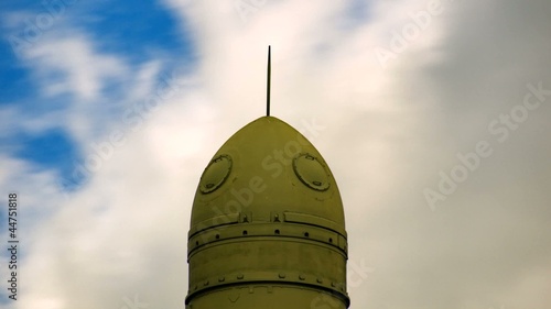 clouds over topol-m missile at military museum, timelapse photo