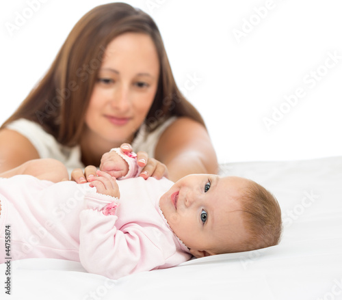 joyful mother playing with ...