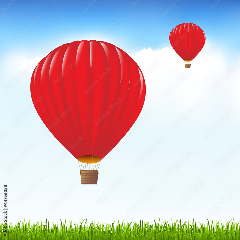 Fototapeta premium Red Hot Air Balloons Floating In Sky