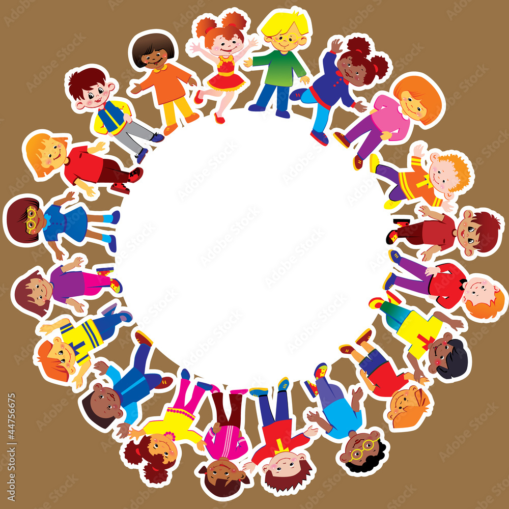 Fototapeta premium Happy kids of different nationalities play together.