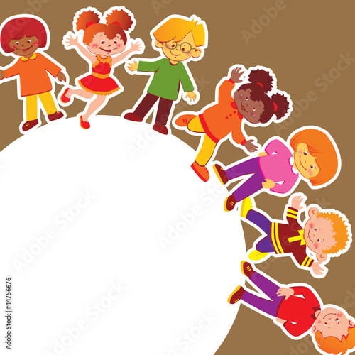 Happy kids of different nationalities play together.