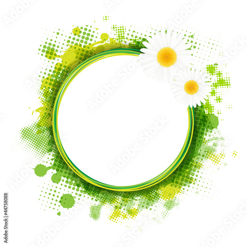 Fototapeta Naklejka Na Ścianę i Meble -  Speech Bubble With Green Blob And Camomiles