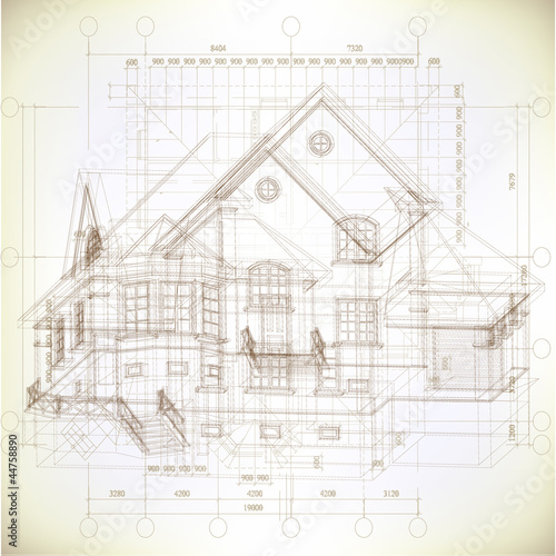 Architectural background with a 3D building model
