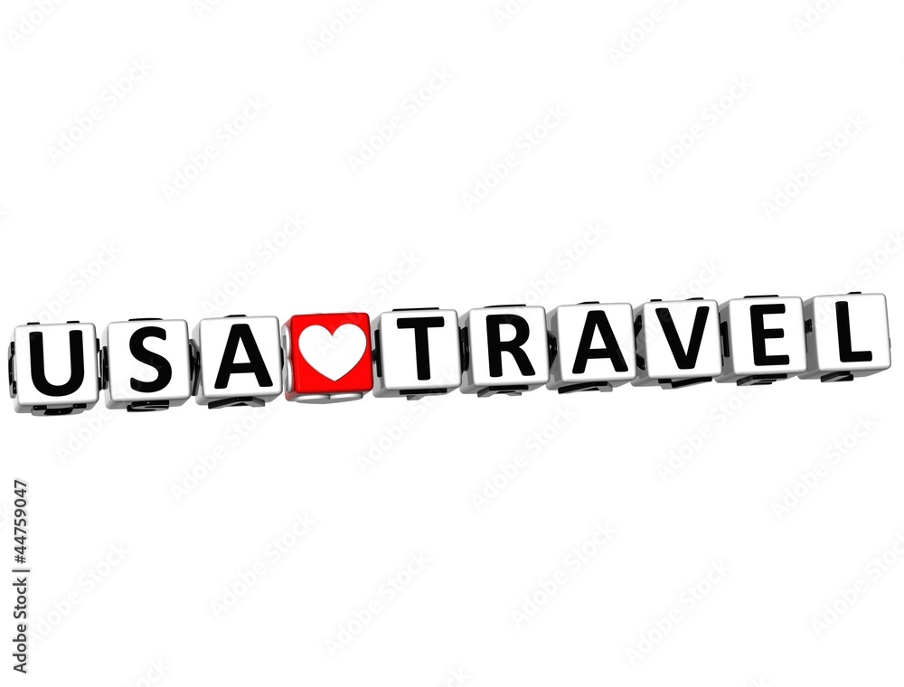 3D USA Love Travel Button Click Here Block Text 3D USA Love Travel Button Click Here Block Text