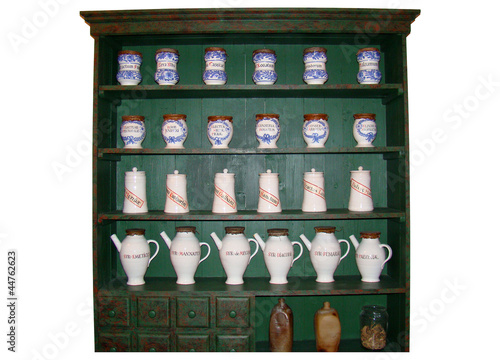 Shelves with old spice jar