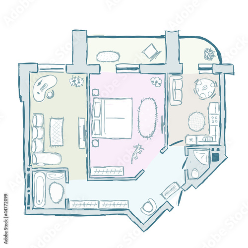Sketch of design interior apartment, hand drawn