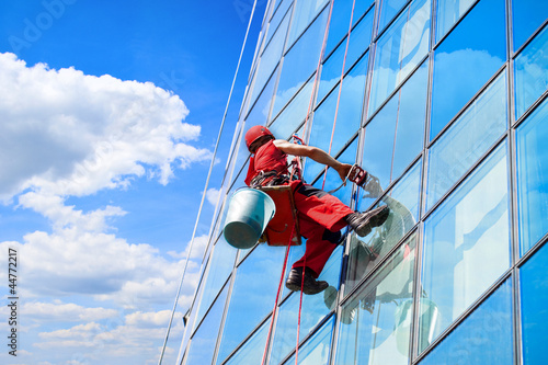 Window washer high office building photo