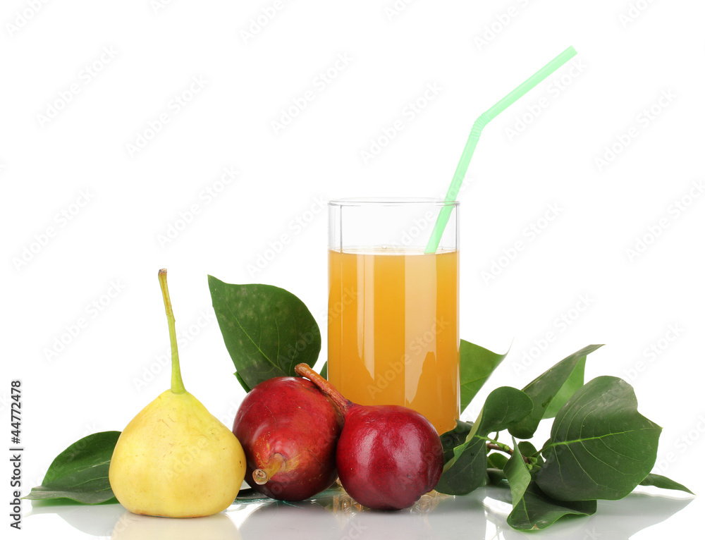 Pear juice with pears isolated on white Pear juice with pears isolated on white