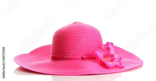 Beautiful summer woman hat with flower isolated on white