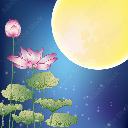 Lotus and Moon at Night