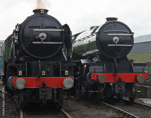 Two Magnificent Powerful Vintage Steam Train Engines.