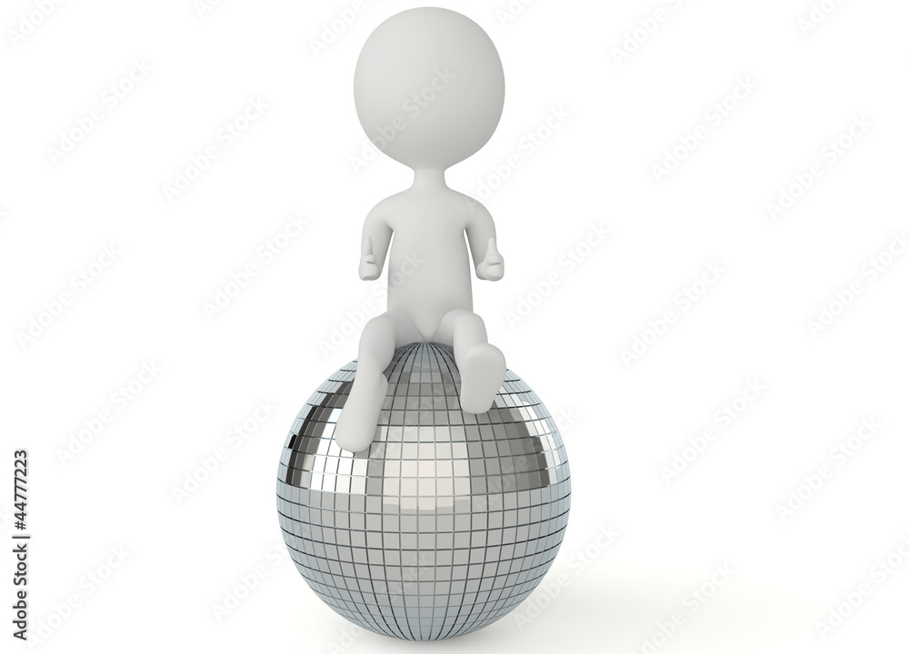 Fototapeta premium 3d humanoid character sitting on a disco ball