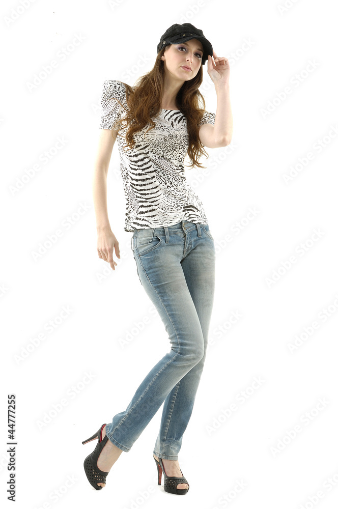 Full length casual picture of young woman in blue jeans Full length casual picture of young woman in blue jeans