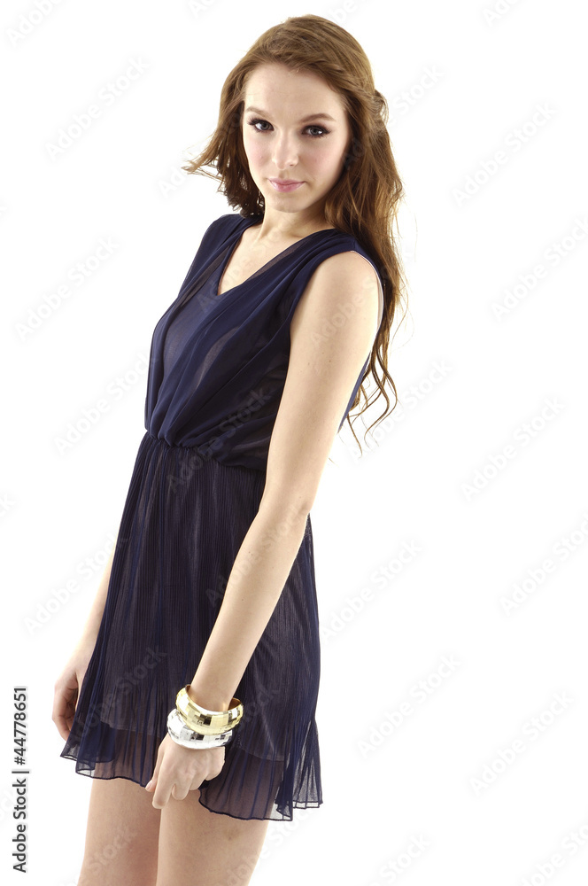 Young pretty woman in black dress. Isolated Young pretty woman in black dress. Isolated