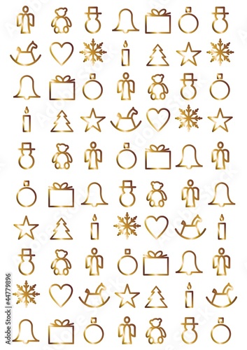 Weihnachtliche Symbole vor goldenem Hintergrund