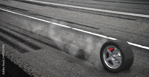 Canvastavla Emergency braking wheel with smoke on the highway