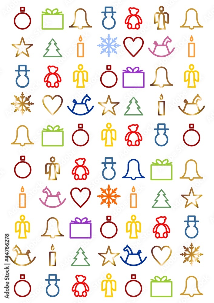 bunte weihnachtliche Symbole vor weißem Hintergrund bunte weihnachtliche Symbole vor weißem Hintergrund