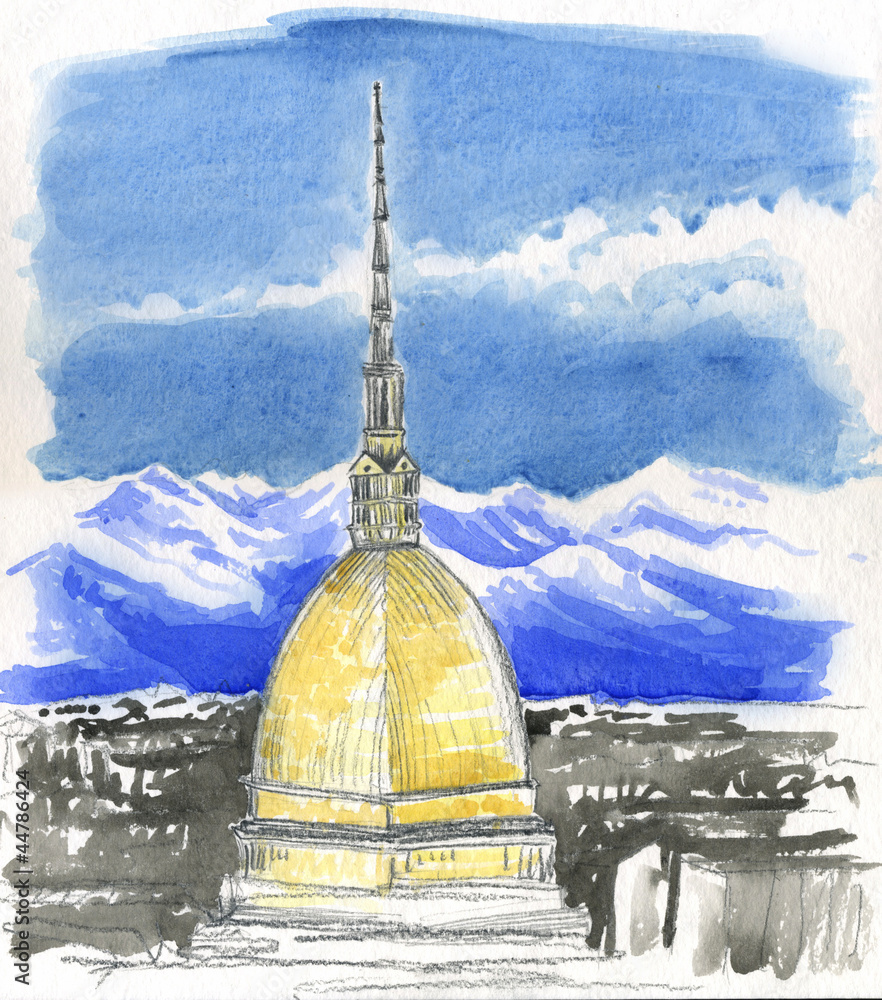 Illustrazione Stock Mole Antonelliana, Turin, Italy. Watercolor | Adobe