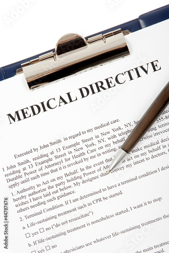 Fotografi Medical directive document in a clipboard