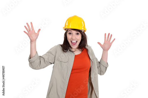 Scared female builder