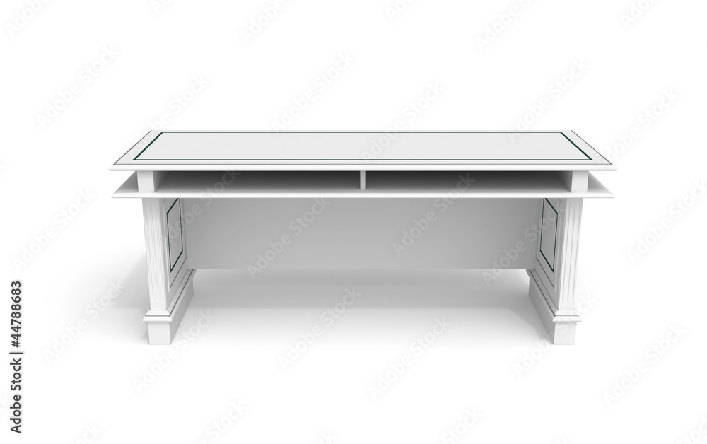 White wooden writing table with soft shadow White wooden writing table with soft shadow