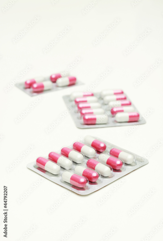 Capsules and pills in package. Capsules and pills in package.