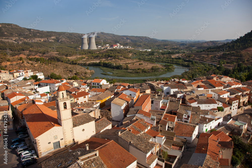 The village of Cofrentes, Spain and its nuclear plant.