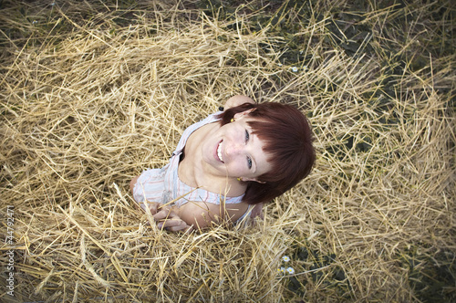 Woman on hay