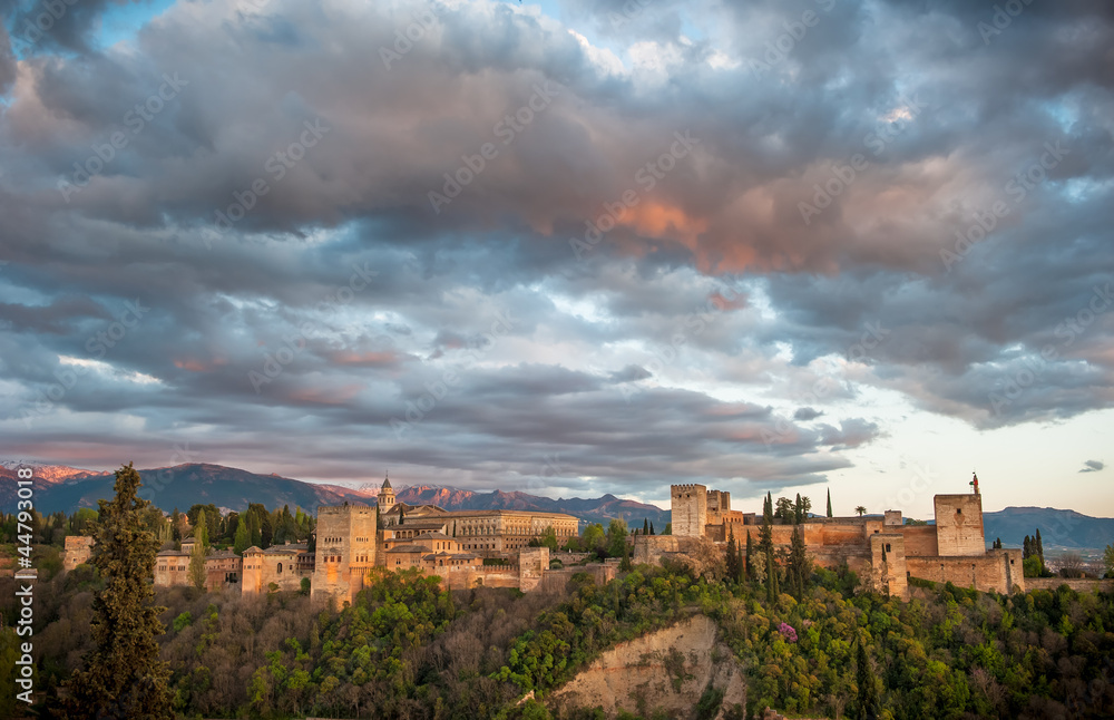 Panorama view of Alhambra palace, Granada, Spain