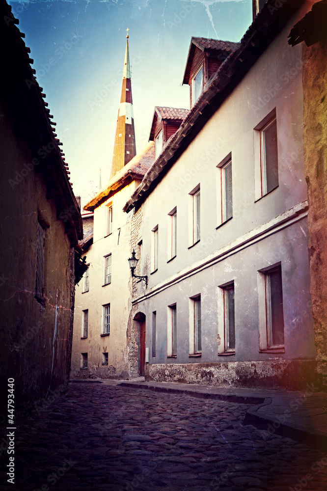 Vintage style photo of old european street