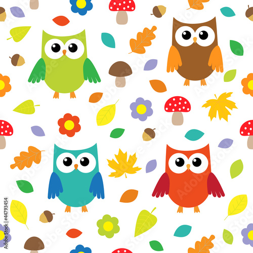 Autumn background with owls