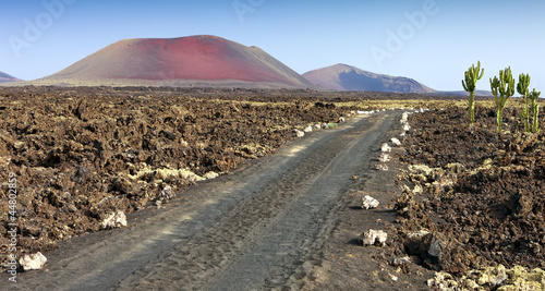 Road leading to the mountains of fire  Timanfaya  Lanzarote